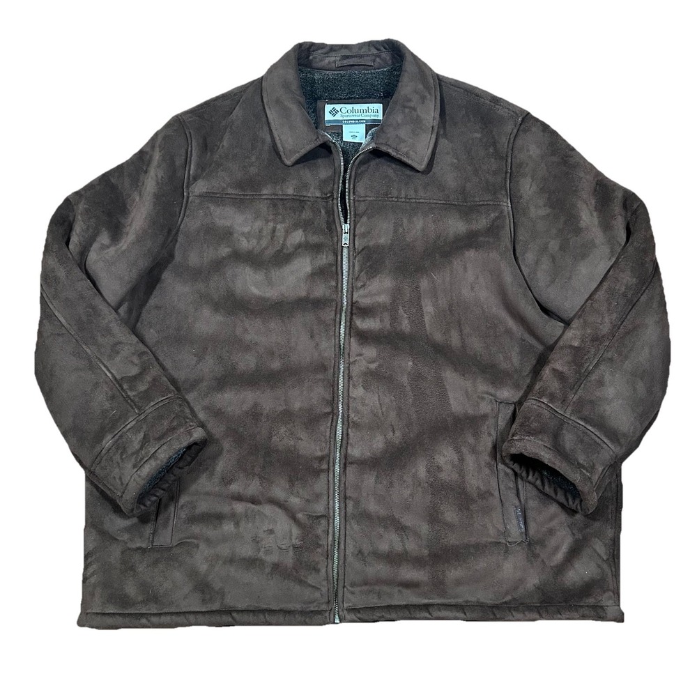 Men's Columbia‎ Faux Suede Mocha Sherpa Lined Full Zip Jacket Size 3XT Vintage